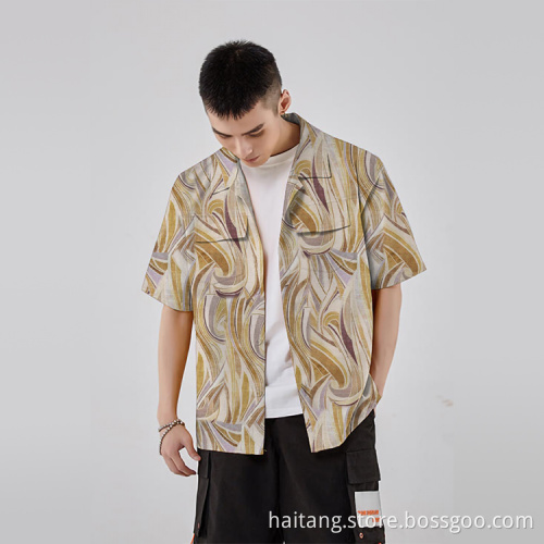 Geometric Printed Shirt Fabric Shirt Material Types Retro
